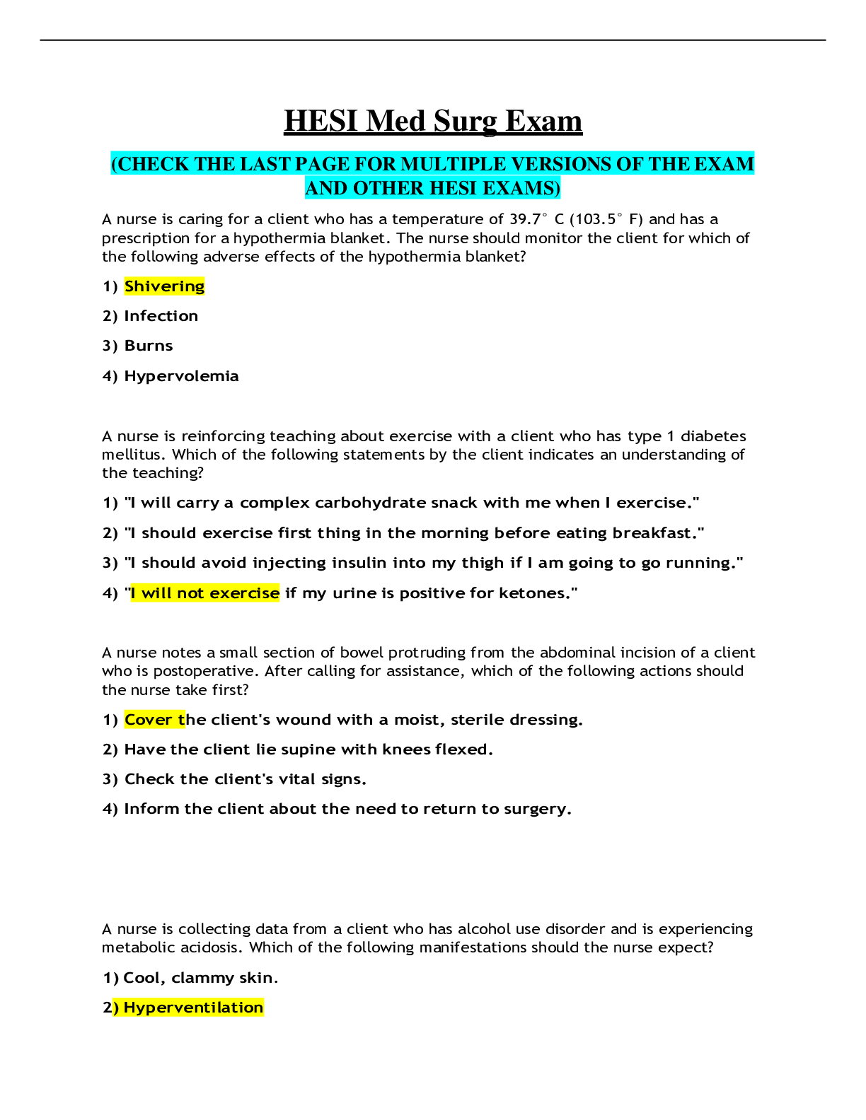 Preview image for HESI Med Surg Exam LATEST 2022-2023